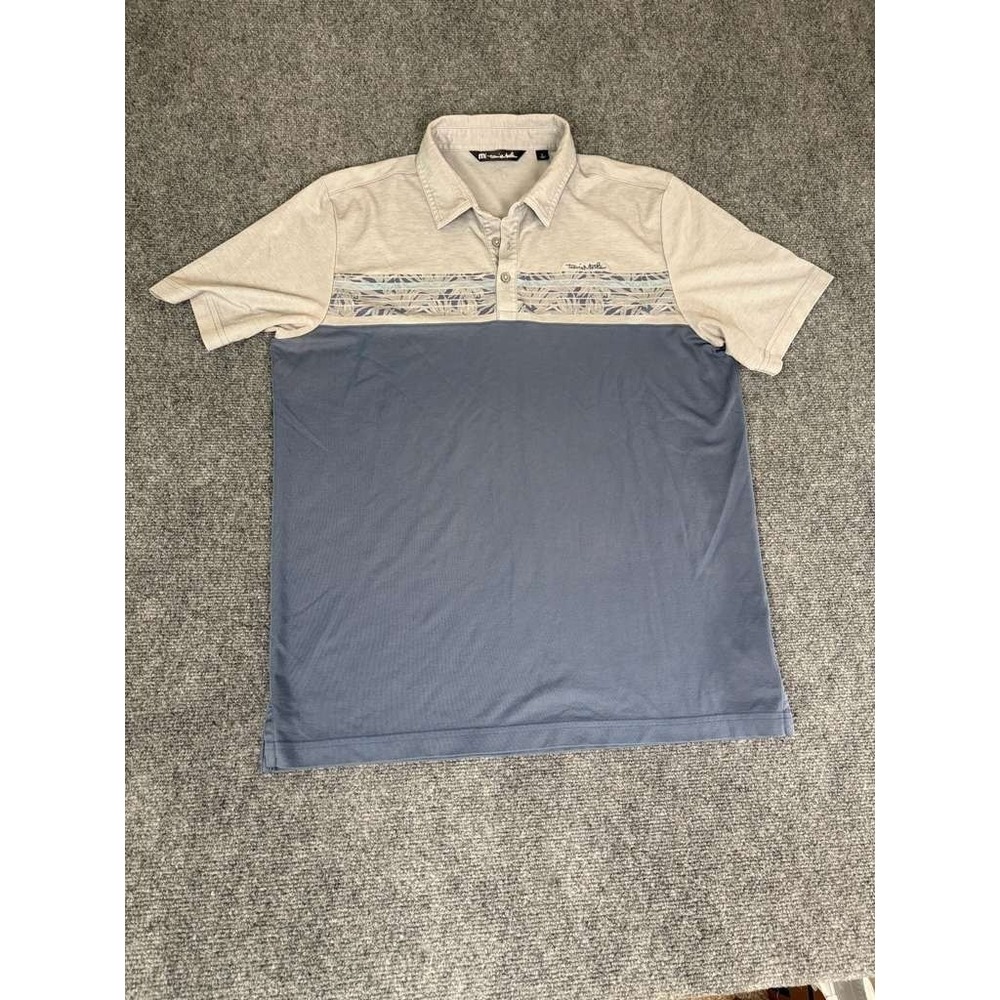 Travis Mathew Polo Shirt Mens Large Navy Gray Bay Golf Club CHS 1/4 Button